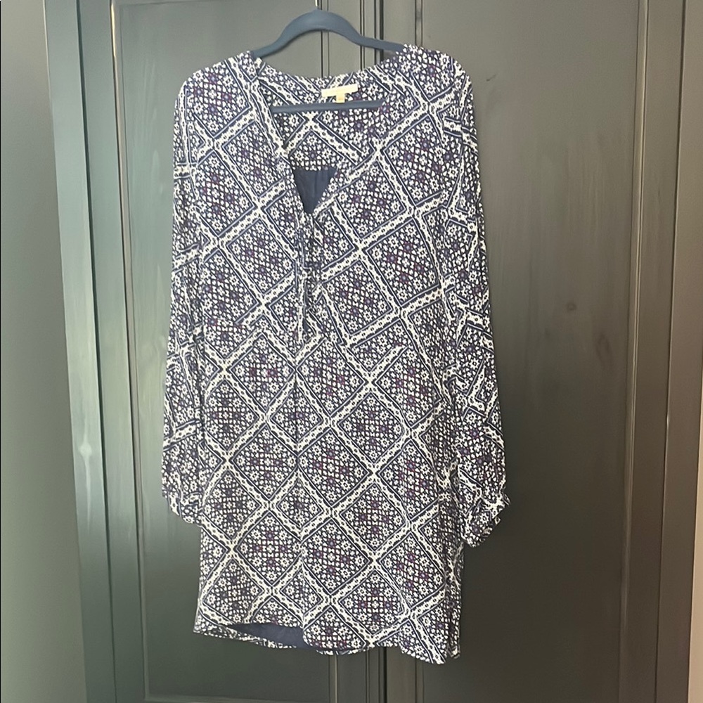 Navy and White Geometric Print Women's Peasant Dress